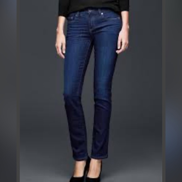 GAP Denim - GAP 1969 Real Straight Dark Denim Midrise Flared Jeans Office Basic Size 28 / 6R